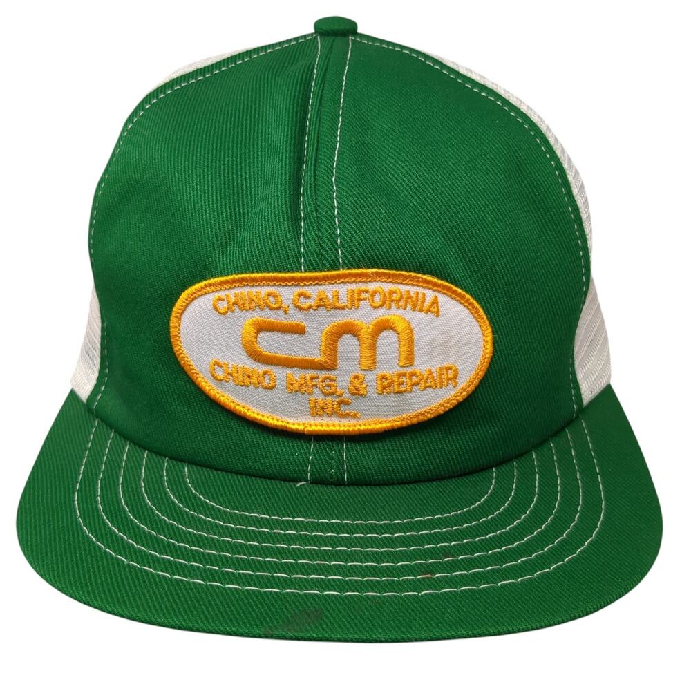 Chino Mfg. & Repair Inc. Snapback Trucker Hat Green One Size Mesh Back Vintage